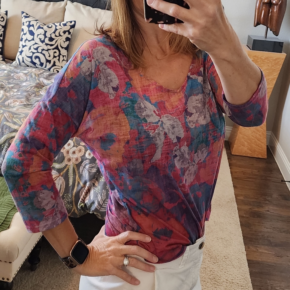 PrAna Small Boho Floral Print V-neck Dolman Top - Picture 9 of 10